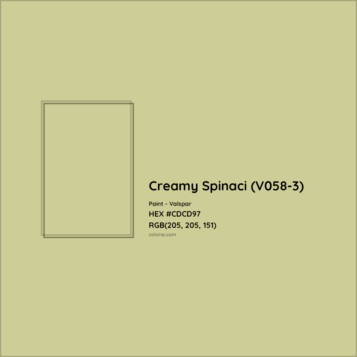 HEX #CDCD97 Creamy Spinaci (V058-3) Paint Valspar - Color Code