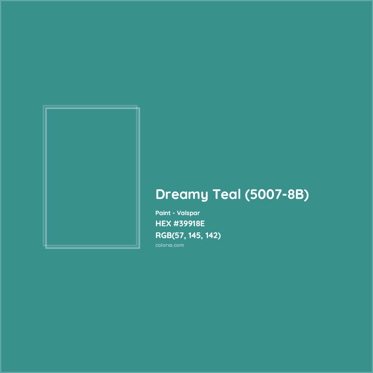 HEX #39918E Dreamy Teal (5007-8B) Paint Valspar - Color Code