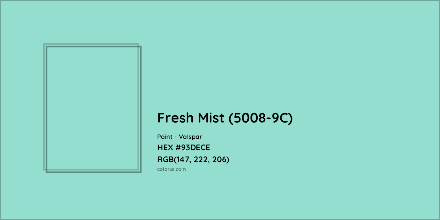 HEX #93DECE Fresh Mist (5008-9C) Paint Valspar - Color Code