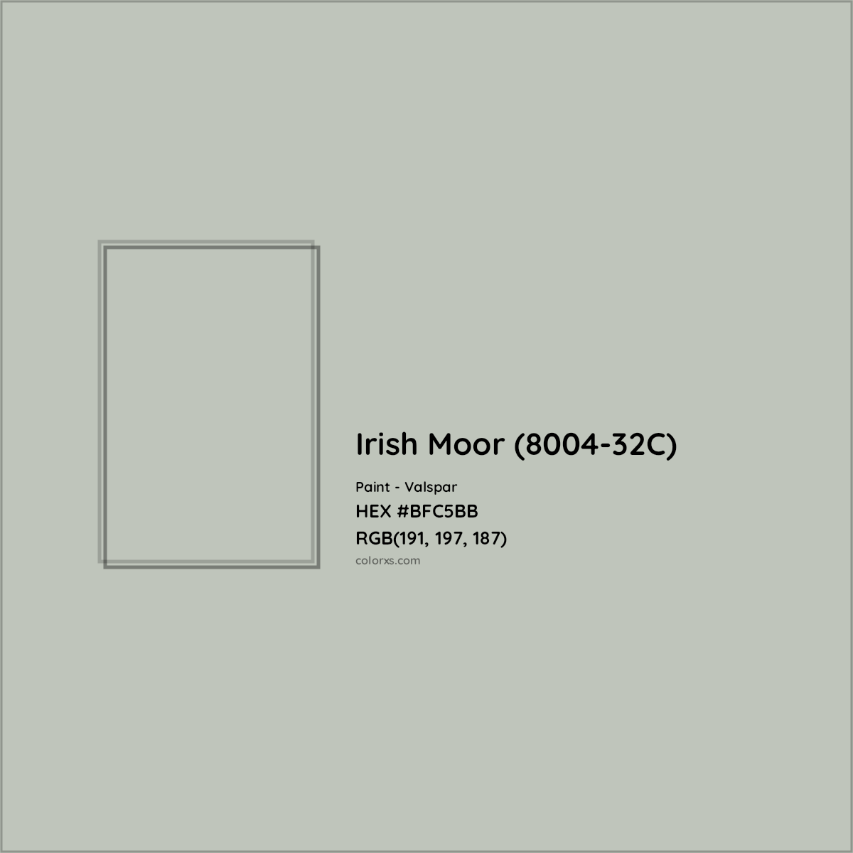 HEX #BFC5BB Irish Moor (8004-32C) Paint Valspar - Color Code