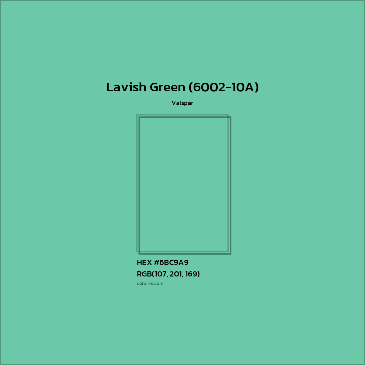 HEX #6BC9A9 Lavish Green (6002-10A) Paint Valspar - Color Code