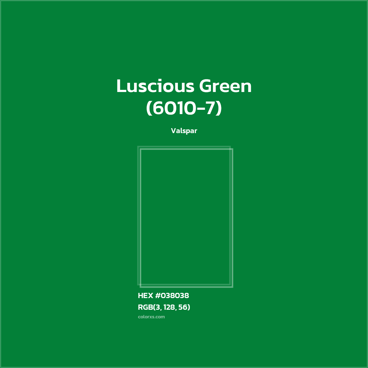 HEX #038038 Luscious Green (6010-7) Paint Valspar - Color Code