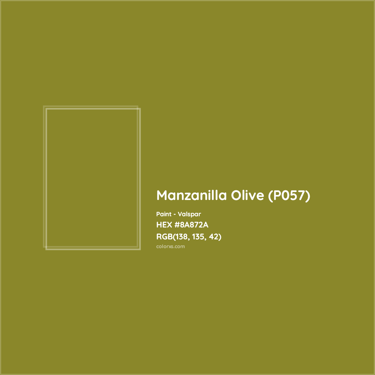 HEX #8A872A Manzanilla Olive (P057) Paint Valspar - Color Code