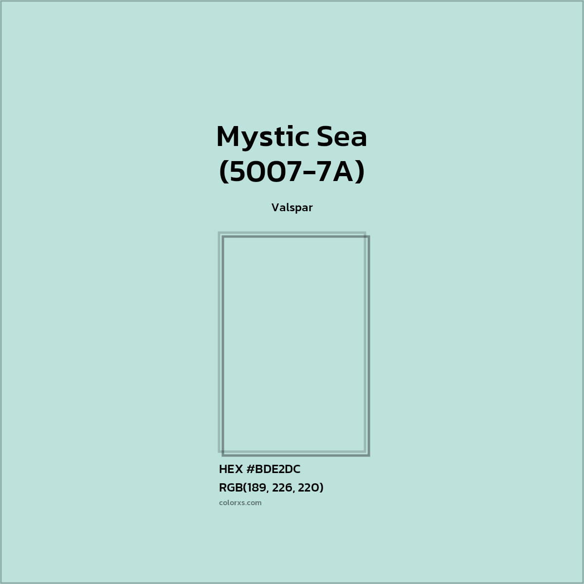 HEX #BDE2DC Mystic Sea (5007-7A) Paint Valspar - Color Code