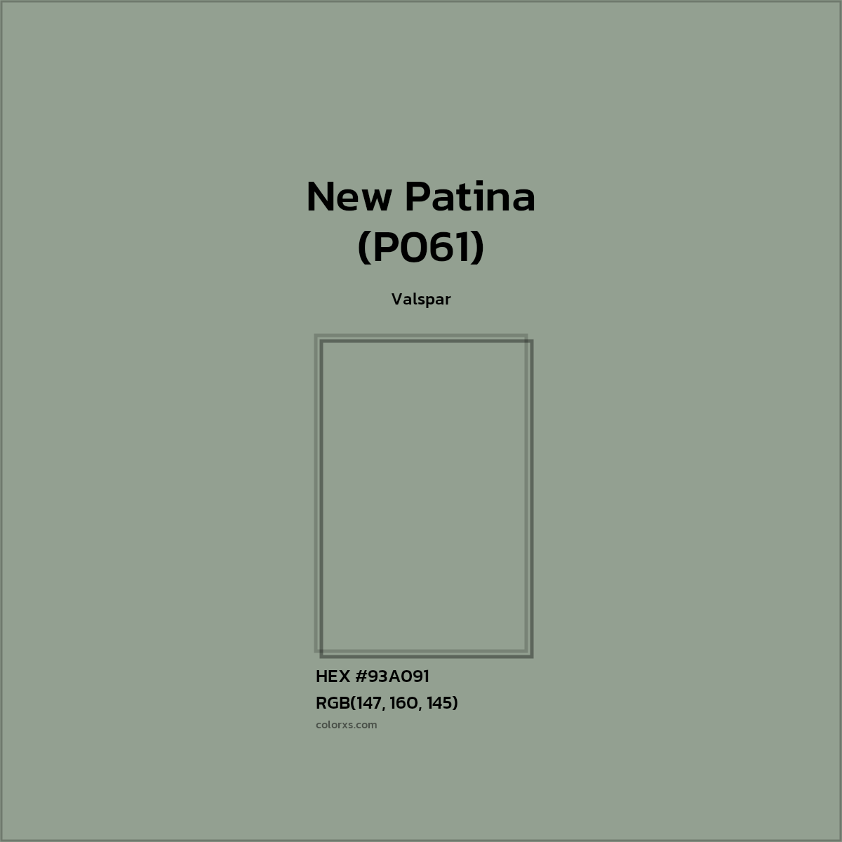 HEX #93A091 New Patina (P061) Paint Valspar - Color Code