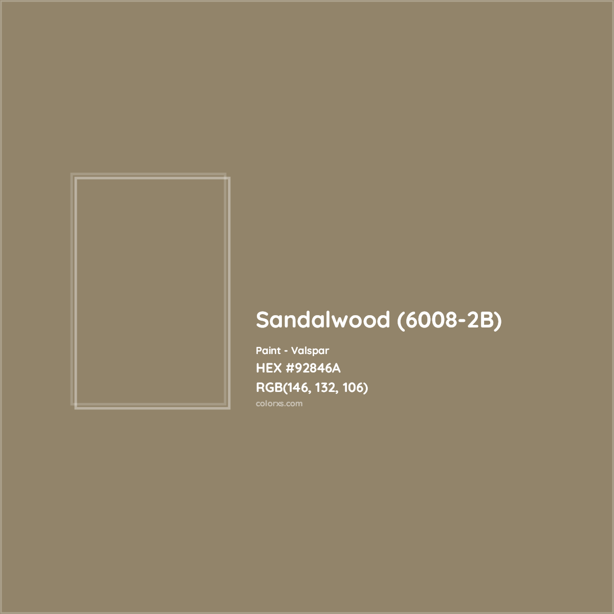 HEX #92846A Sandalwood (6008-2B) Paint Valspar - Color Code