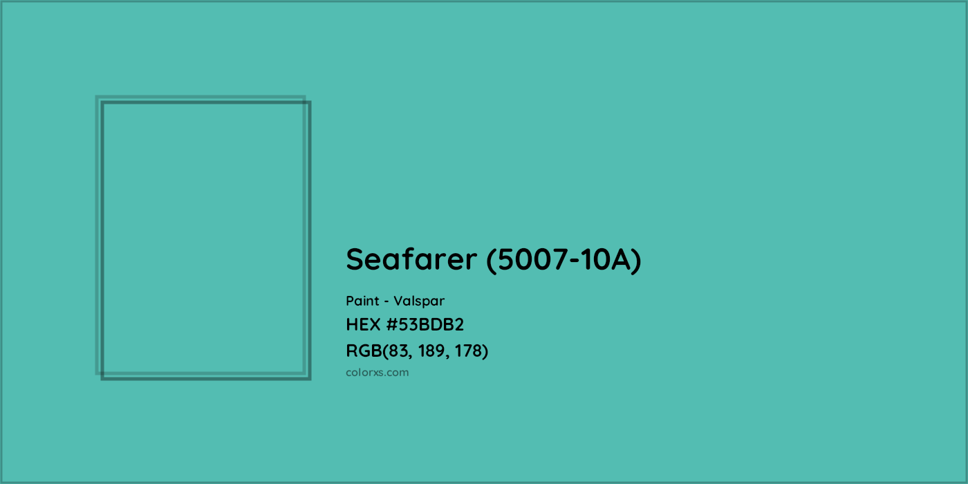 HEX #53BDB2 Seafarer (5007-10A) Paint Valspar - Color Code