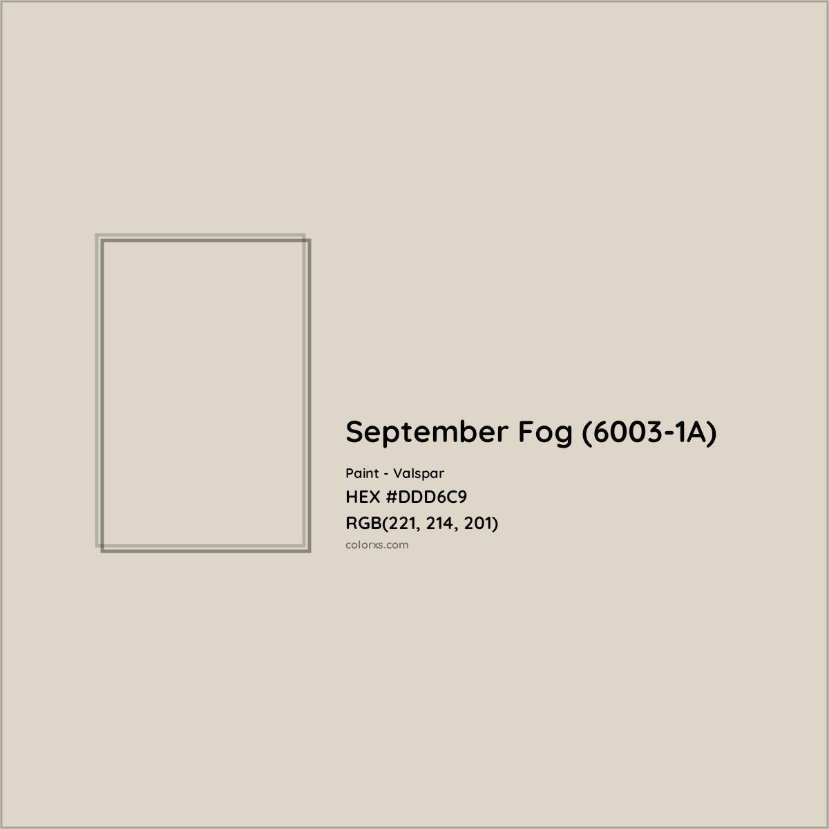 HEX #DDD6C9 September Fog (6003-1A) Paint Valspar - Color Code
