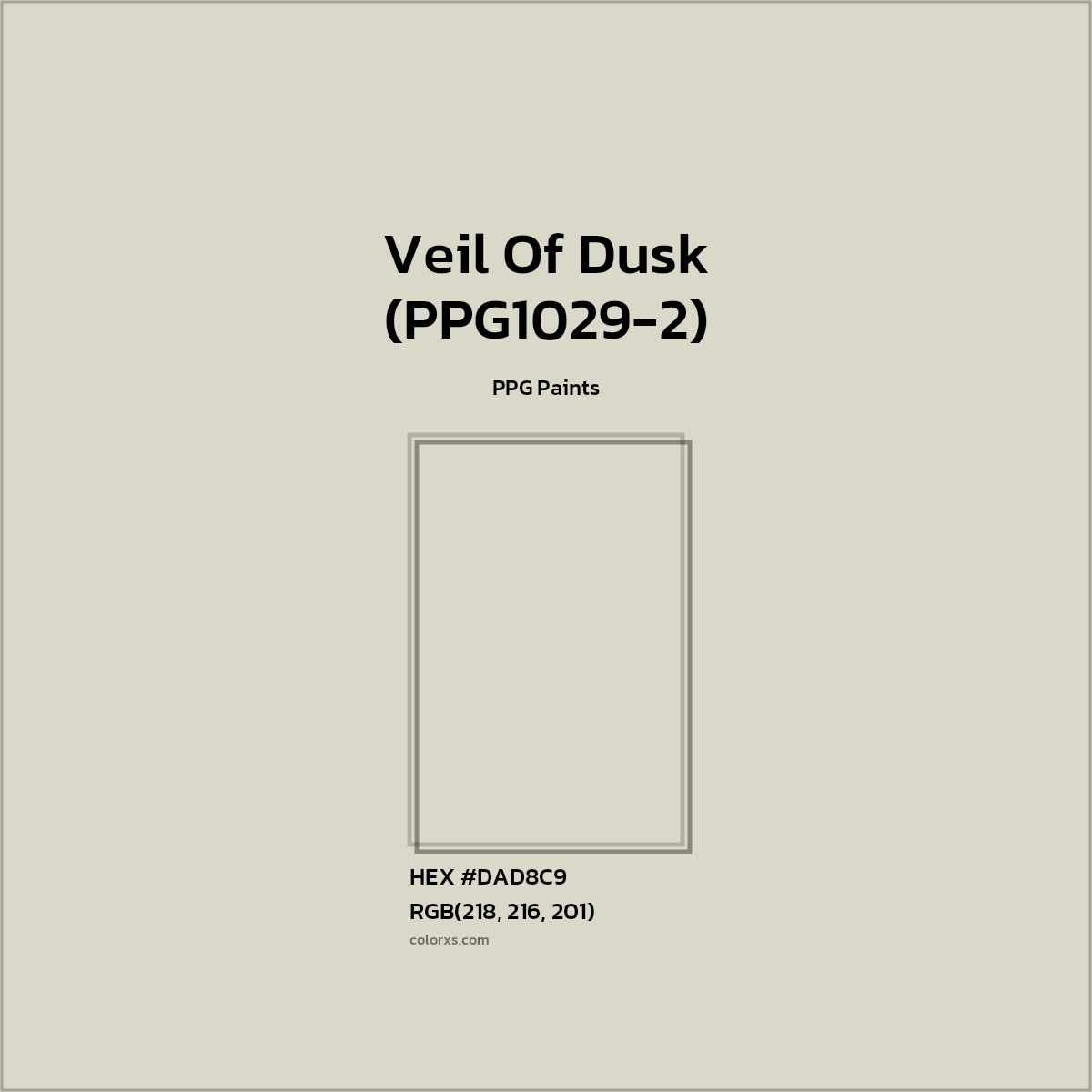 HEX #DAD8C9 Veil Of Dusk (PPG1029-2) Paint PPG Paints - Color Code