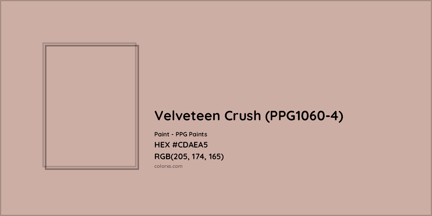 HEX #CDAEA5 Velveteen Crush (PPG1060-4) Paint PPG Paints - Color Code