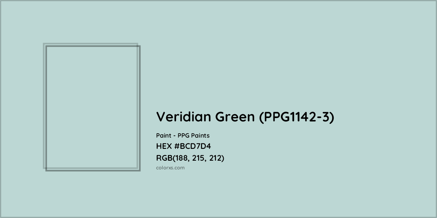 HEX #BCD7D4 Veridian Green (PPG1142-3) Paint PPG Paints - Color Code