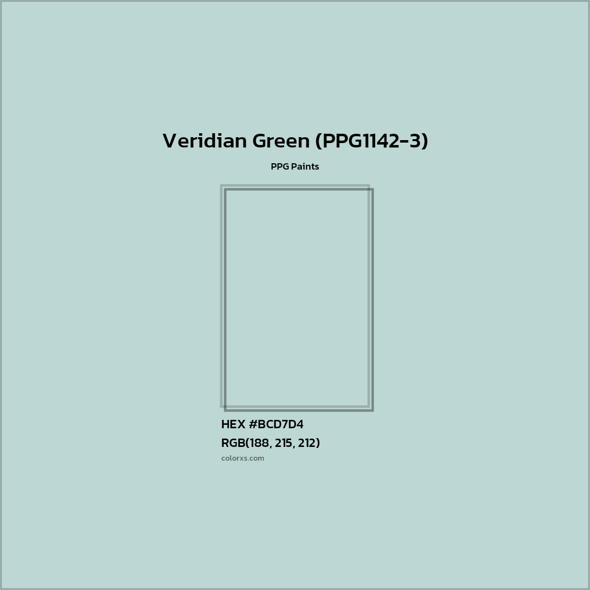 HEX #BCD7D4 Veridian Green (PPG1142-3) Paint PPG Paints - Color Code