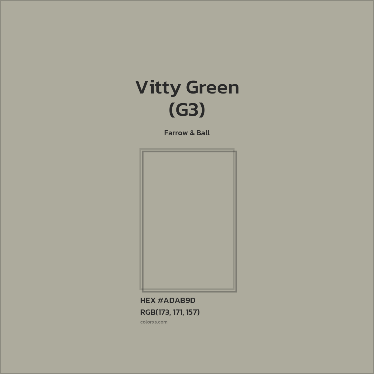 HEX #ADAB9D Vitty Green (G3) Paint Farrow & Ball - Color Code