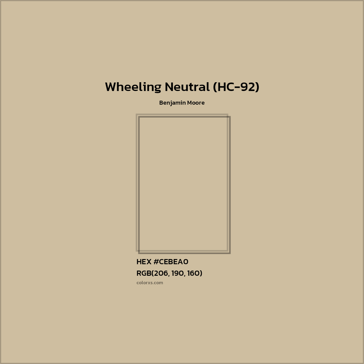 HEX #CEBEA0 Wheeling Neutral (HC-92) Paint Benjamin Moore - Color Code