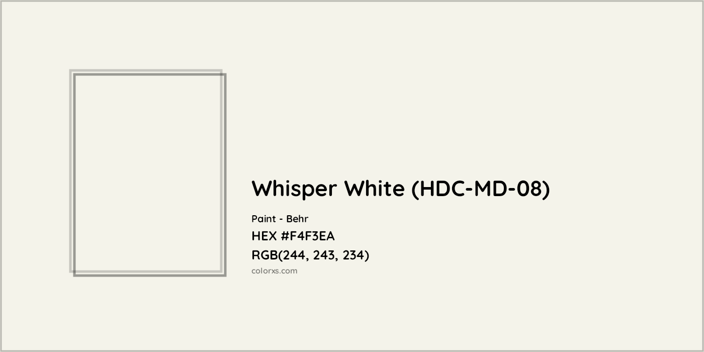 HEX #F4F3EA Whisper White (HDC-MD-08) Paint Behr - Color Code