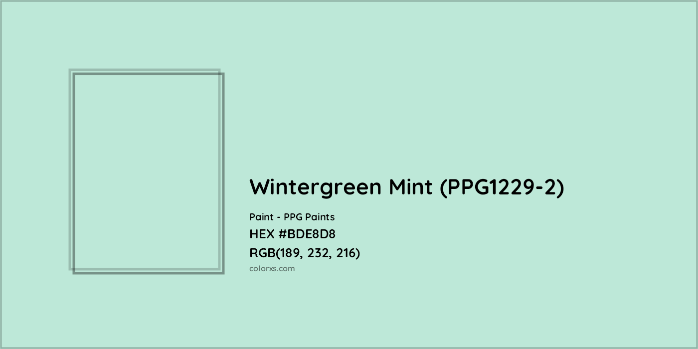 HEX #BDE8D8 Wintergreen Mint (PPG1229-2) Paint PPG Paints - Color Code