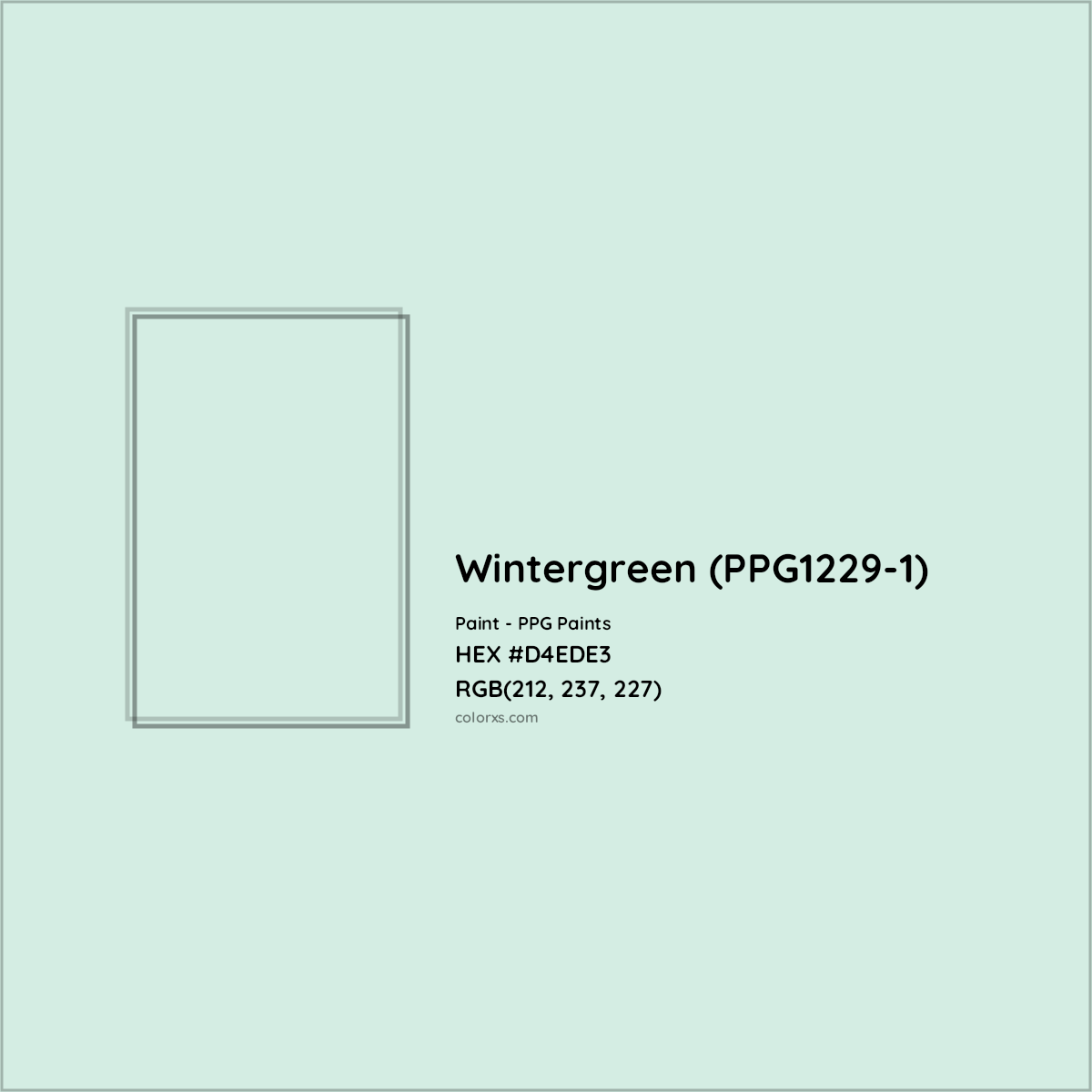 HEX #D4EDE3 Wintergreen (PPG1229-1) Paint PPG Paints - Color Code