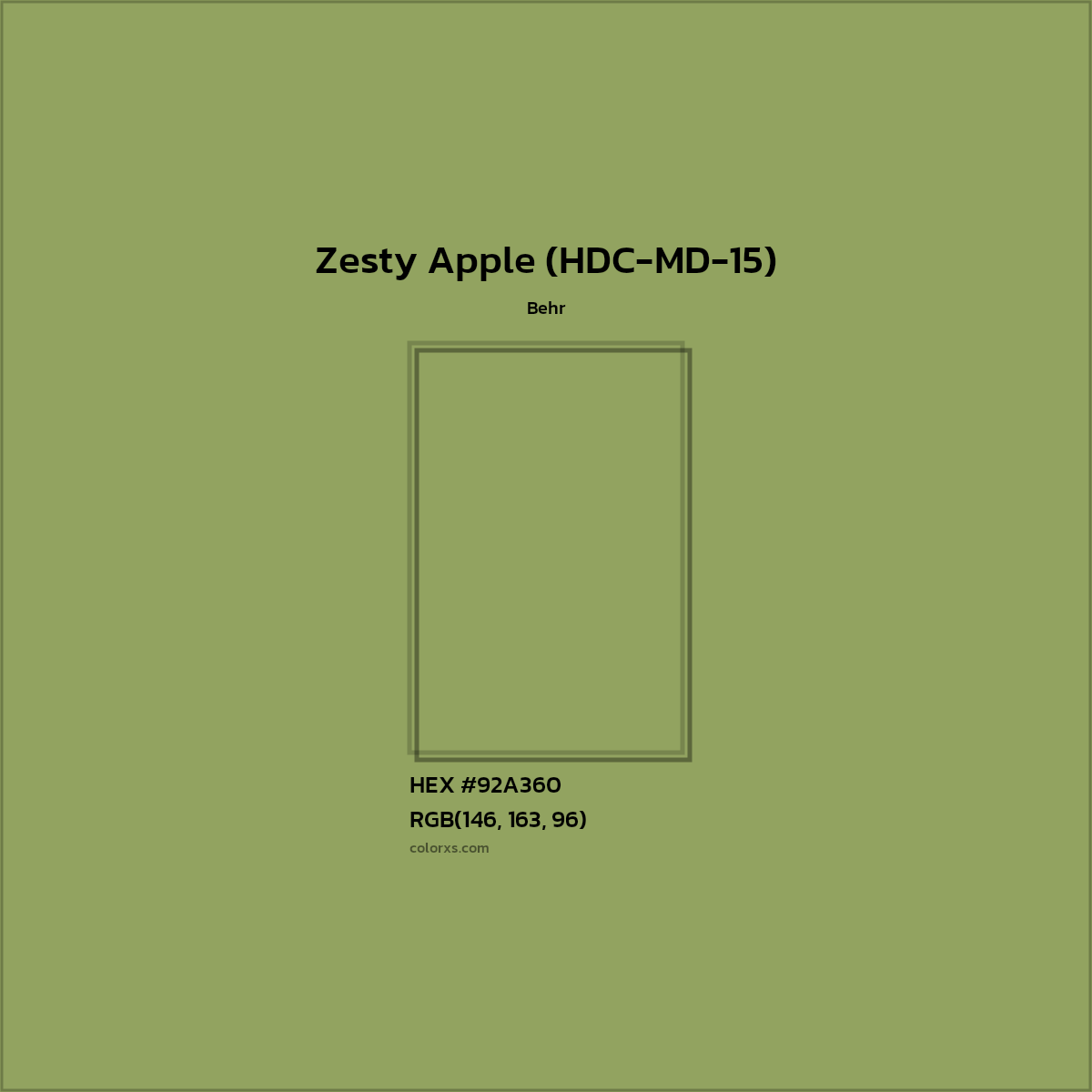 HEX #92A360 Zesty Apple (HDC-MD-15) Paint Behr - Color Code