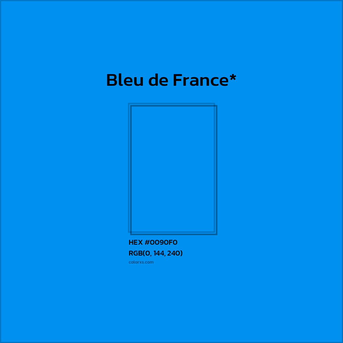 #0090F0 hex color. RGB, RYB, CMYK, HSL, HSV codes and color conversions. Matching color names, palettes, paints.
