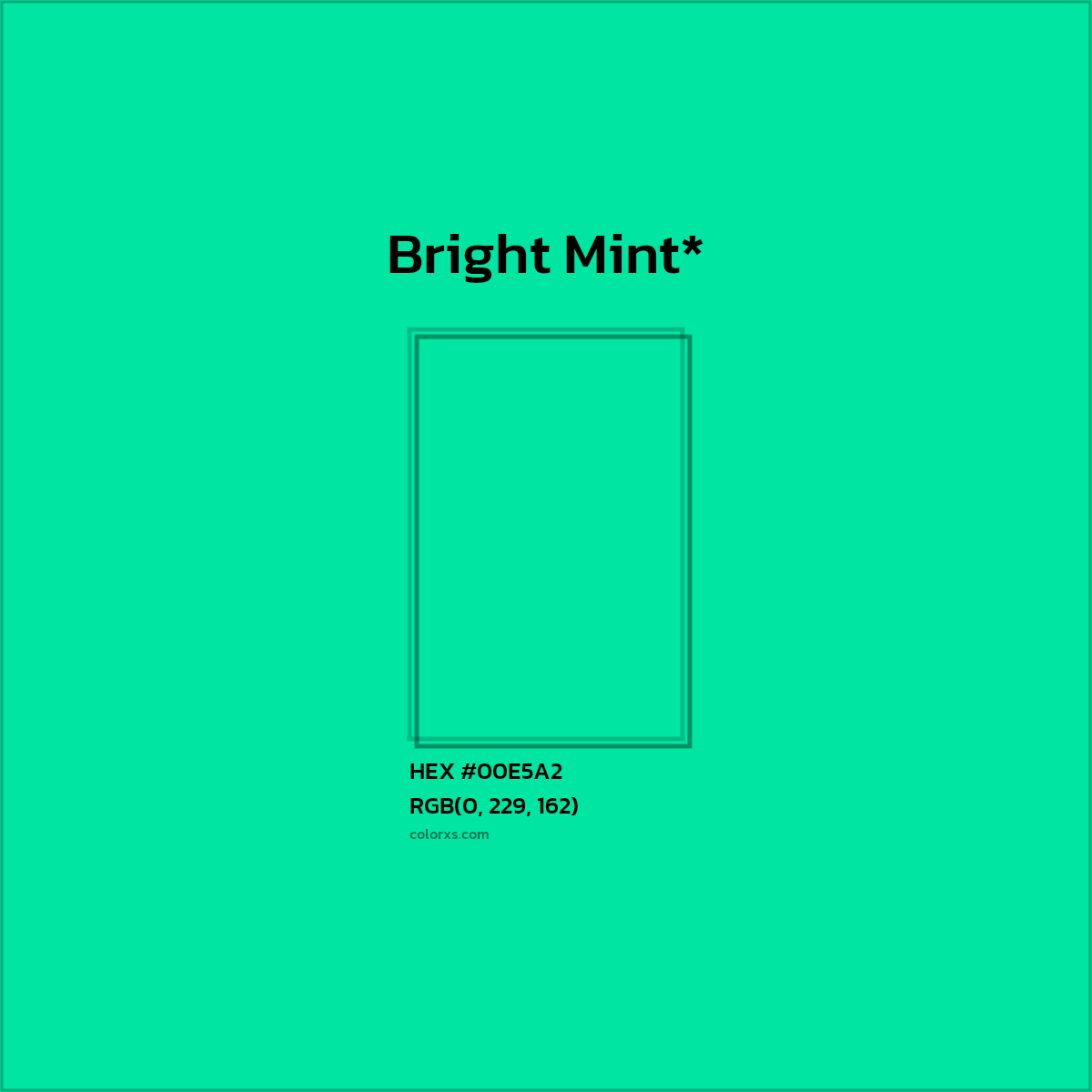 #00E5A2 hex color. RGB, RYB, CMYK, HSL, HSV codes and color conversions. Matching color names, palettes, paints.