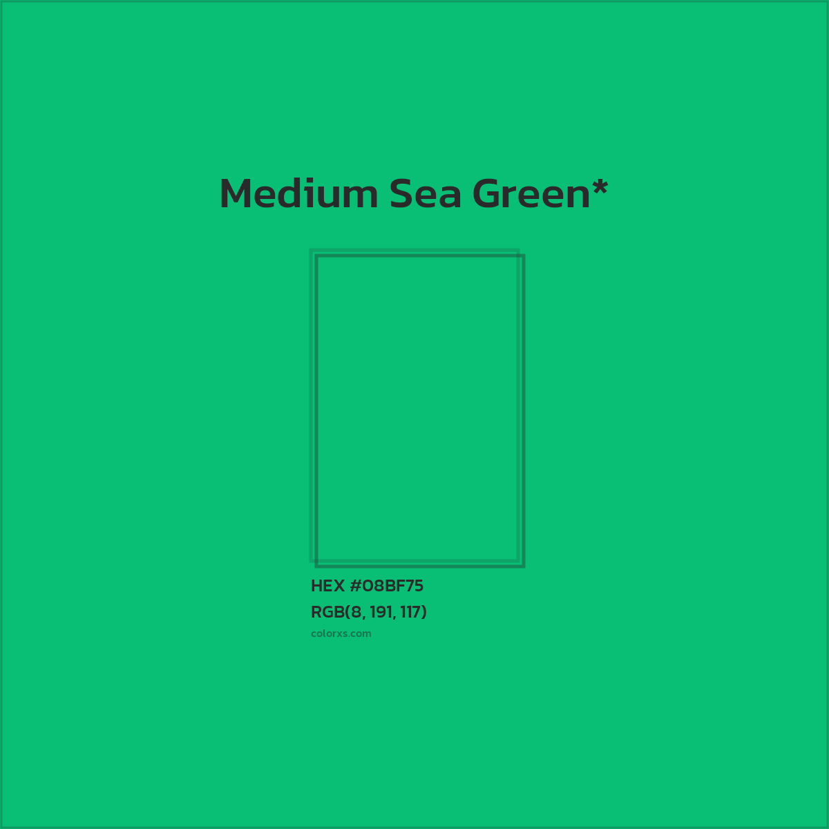 HEX #08BF75 Color Name, Color Code, Palettes, Similar Paints, Images