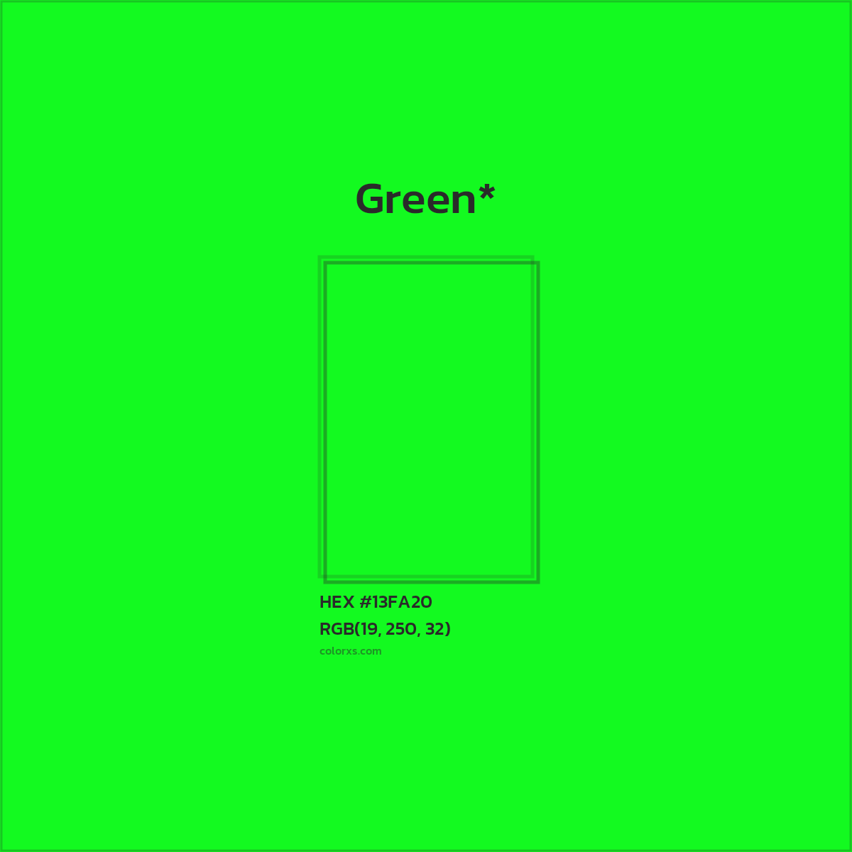 HEX #13FA20 Color Name, Color Code, Palettes, Similar Paints, Images