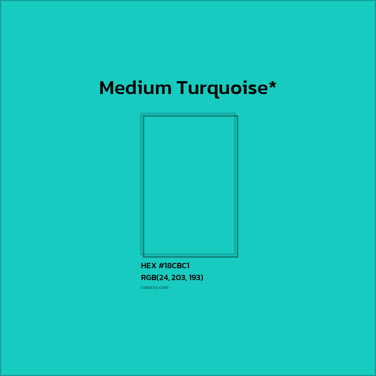 HEX #18CBC1 Color Name, Color Code, Palettes, Similar Paints, Images