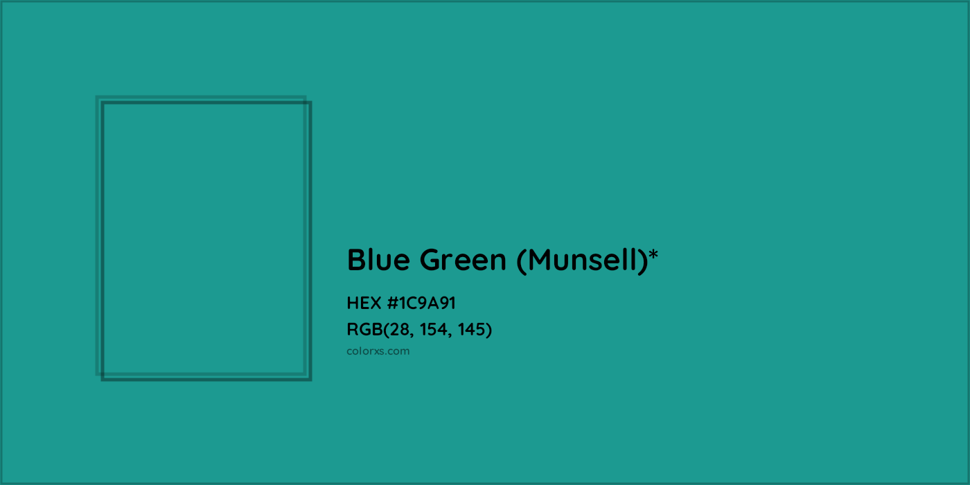 HEX #1C9A91 Color Name, Color Code, Palettes, Similar Paints, Images