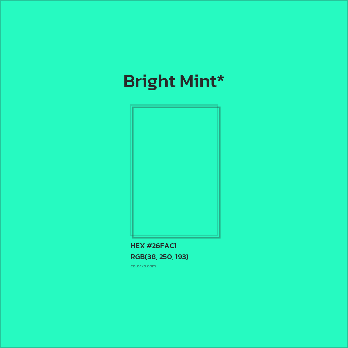 HEX #26FAC1 Color Name, Color Code, Palettes, Similar Paints, Images
