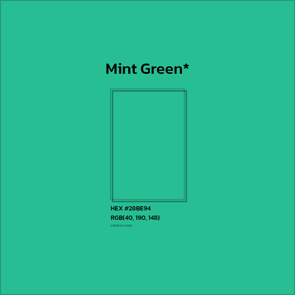 HEX #28BE94 Color Name, Color Code, Palettes, Similar Paints, Images
