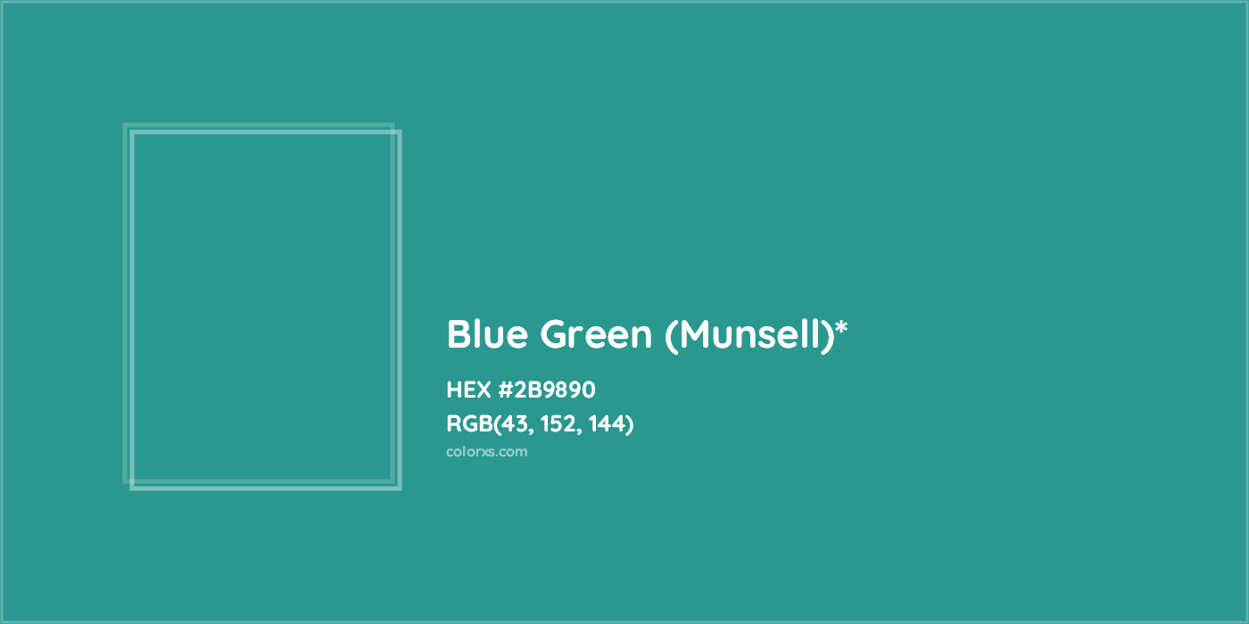 HEX #2B9890 Color Name, Color Code, Palettes, Similar Paints, Images