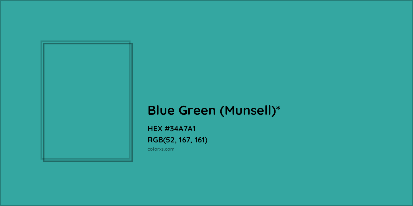 HEX #34A7A1 Color Name, Color Code, Palettes, Similar Paints, Images
