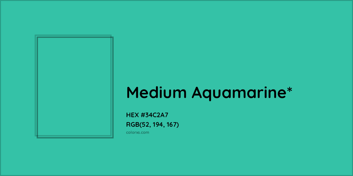 HEX #34C2A7 Color Name, Color Code, Palettes, Similar Paints, Images