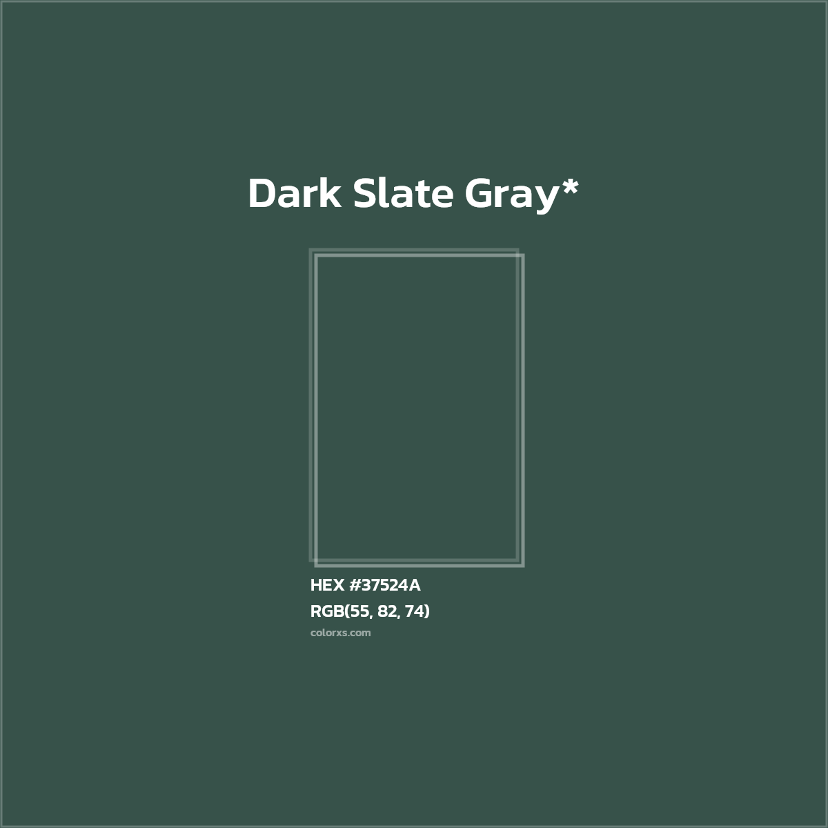 #37524A hex color. RGB, RYB, CMYK, HSL, HSV codes and color conversions. Matching color names, palettes, paints.