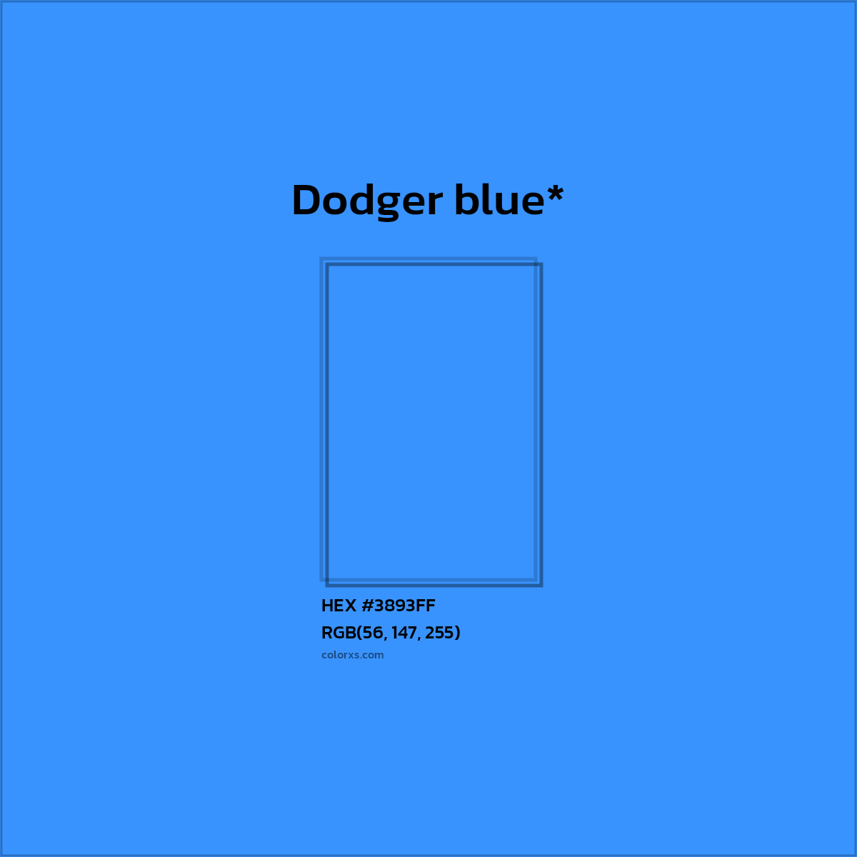 #3893FF hex color. RGB, RYB, CMYK, HSL, HSV codes and color conversions. Matching color names, palettes, paints.