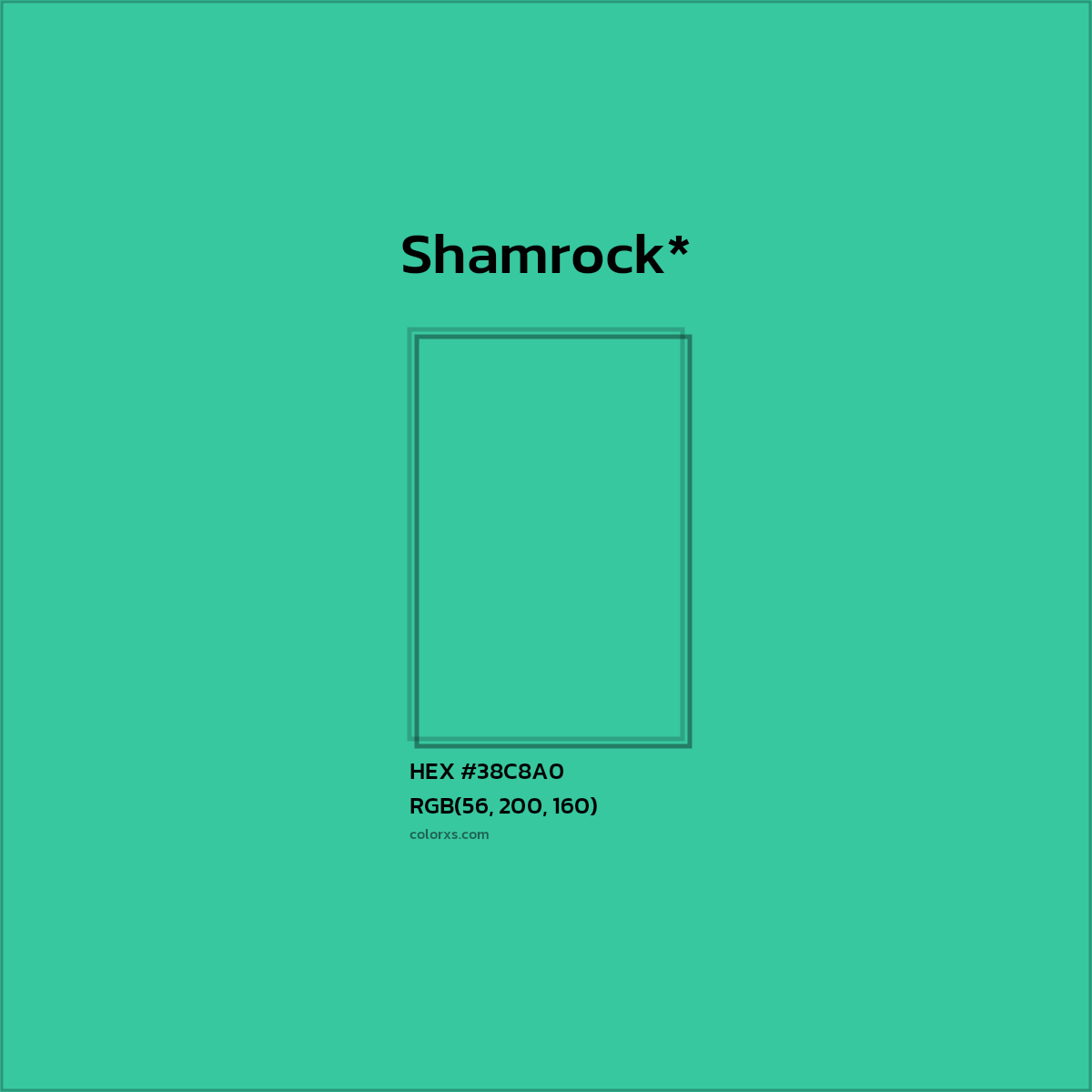 #38C8A0 hex color. RGB, RYB, CMYK, HSL, HSV codes and color conversions. Matching color names, palettes, paints.