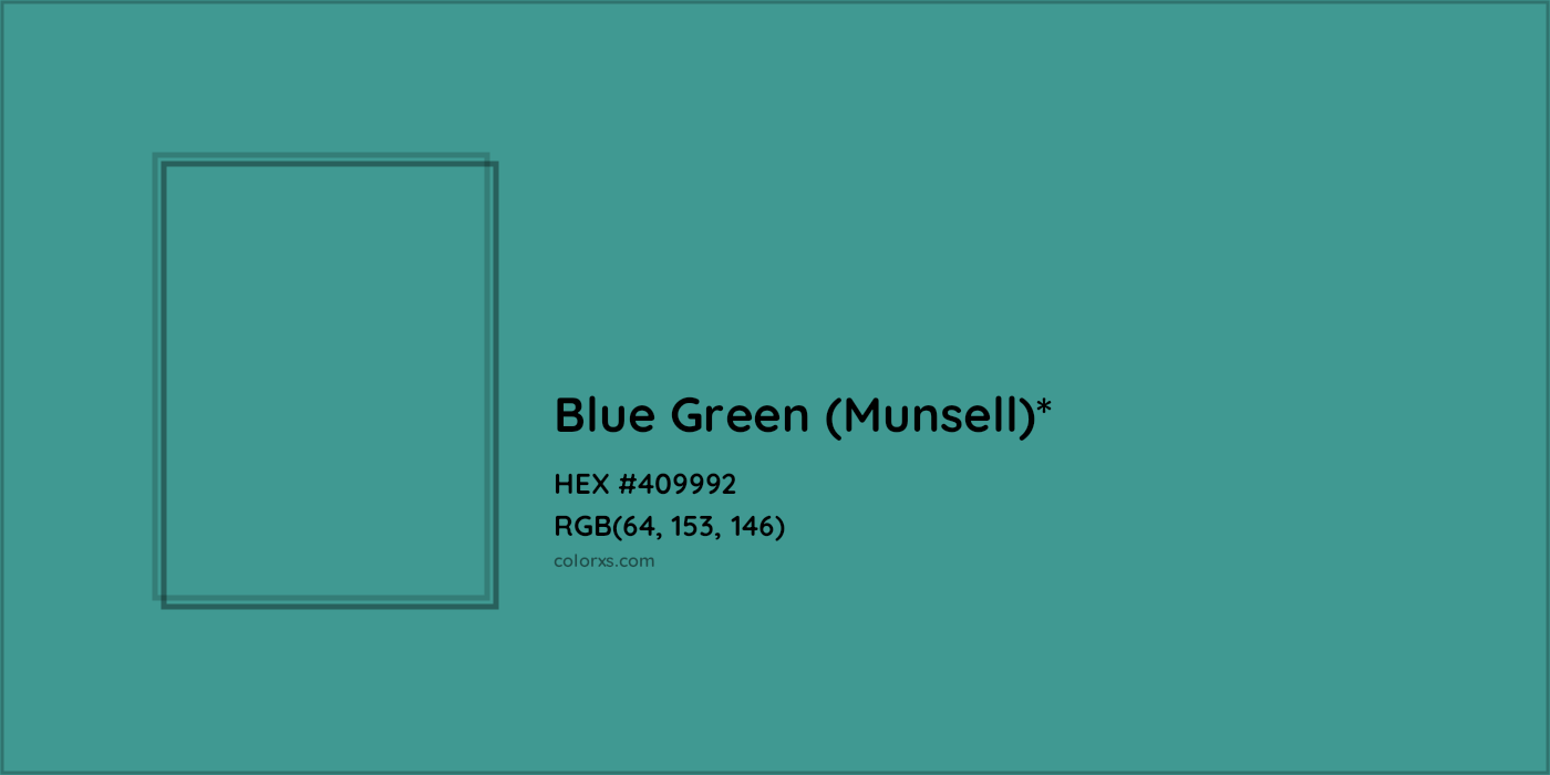 HEX #409992 Color Name, Color Code, Palettes, Similar Paints, Images