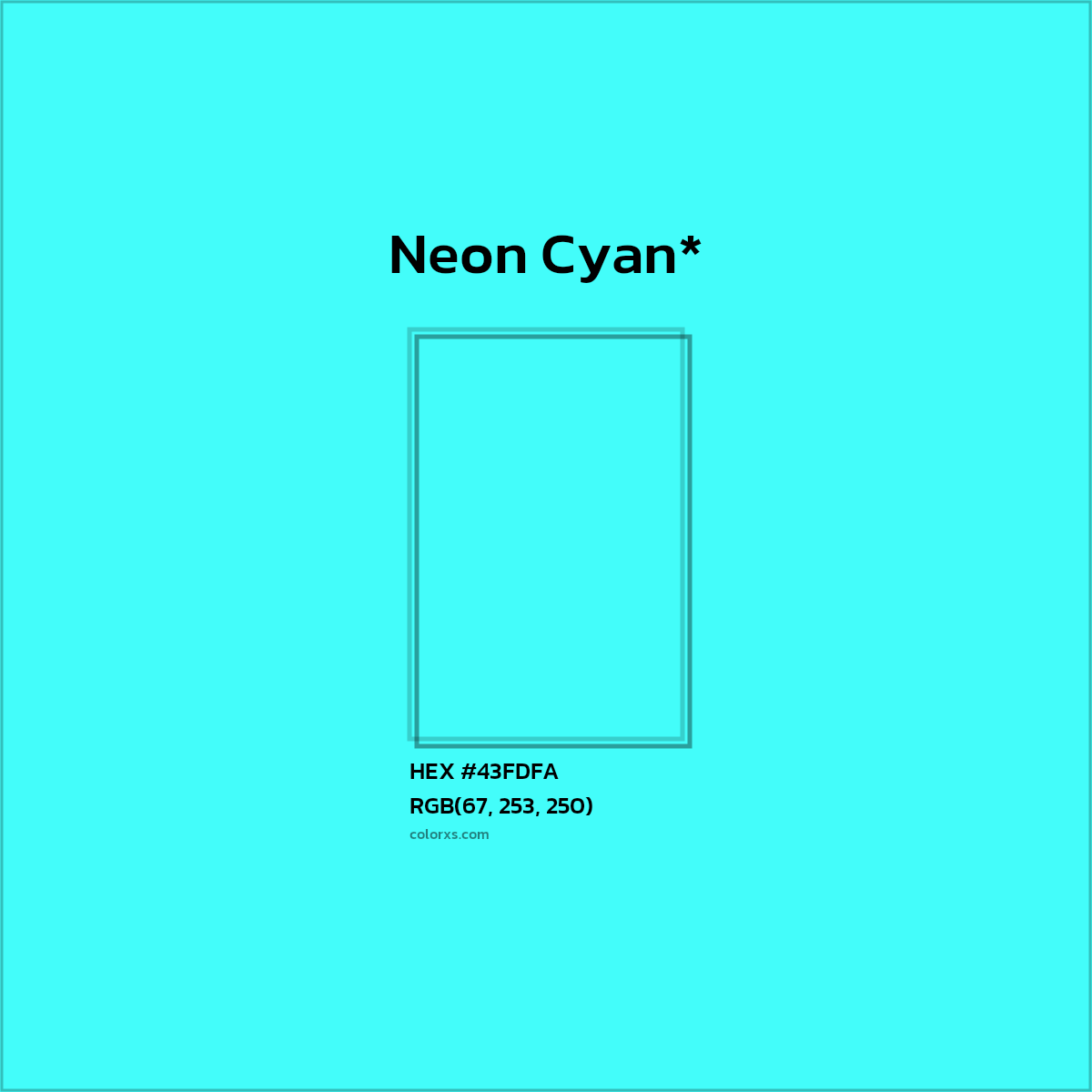 HEX #43FDFA Color Name, Color Code, Palettes, Similar Paints, Images