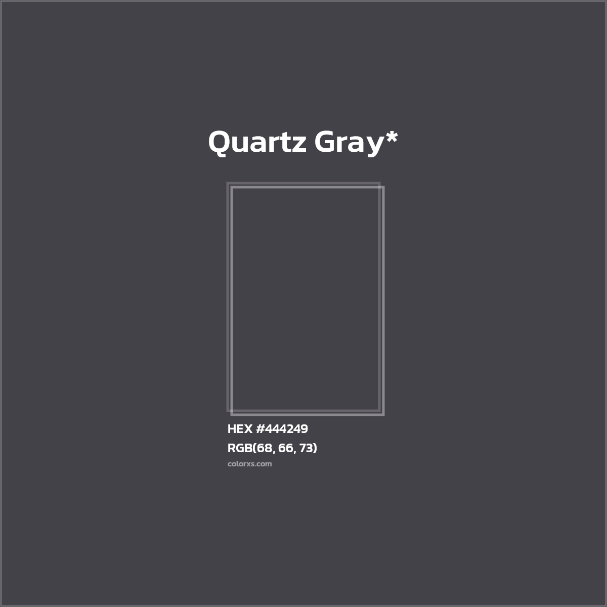 #444249 hex color. RGB, RYB, CMYK, HSL, HSV codes and color conversions. Matching color names, palettes, paints.