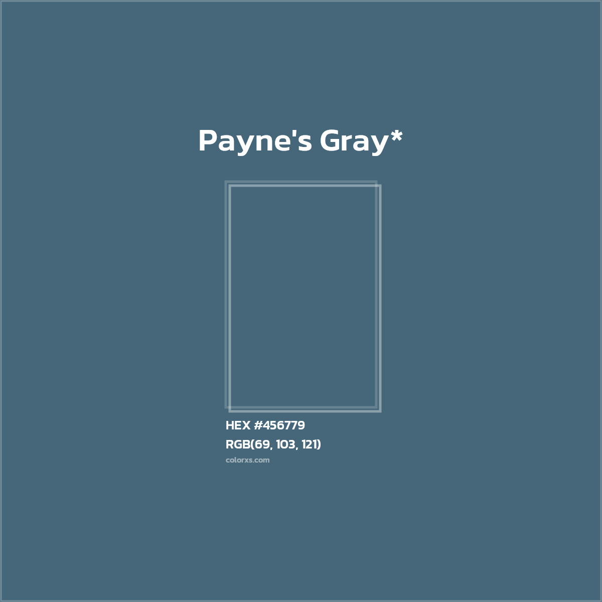 #456779 hex color. RGB, RYB, CMYK, HSL, HSV codes and color conversions. Matching color names, palettes, paints.