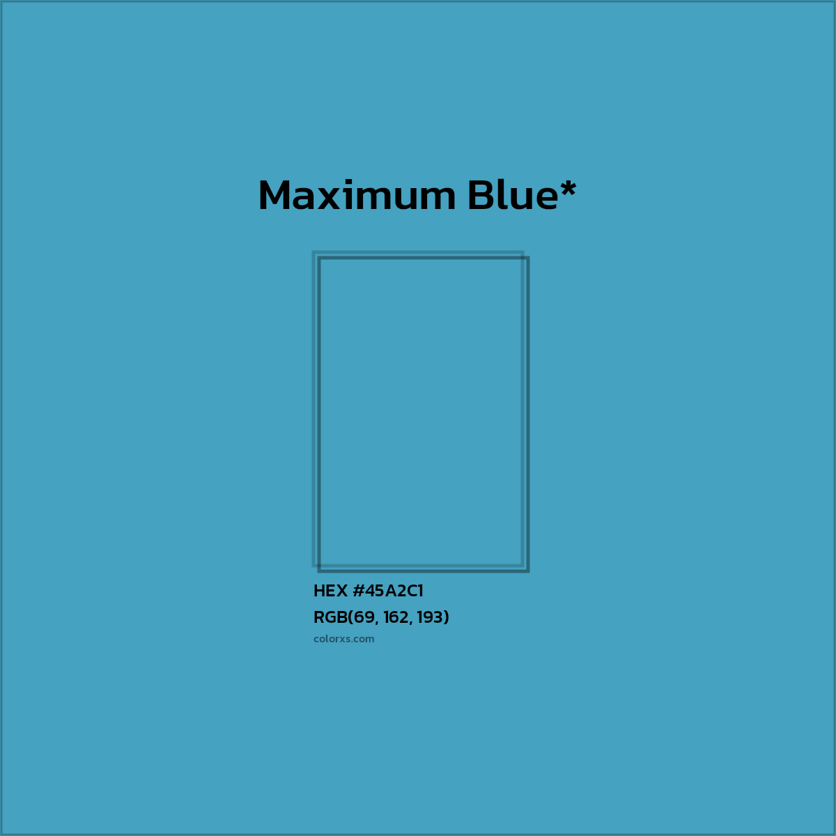 #45A2C1 hex color. RGB, RYB, CMYK, HSL, HSV codes and color conversions. Matching color names, palettes, paints.