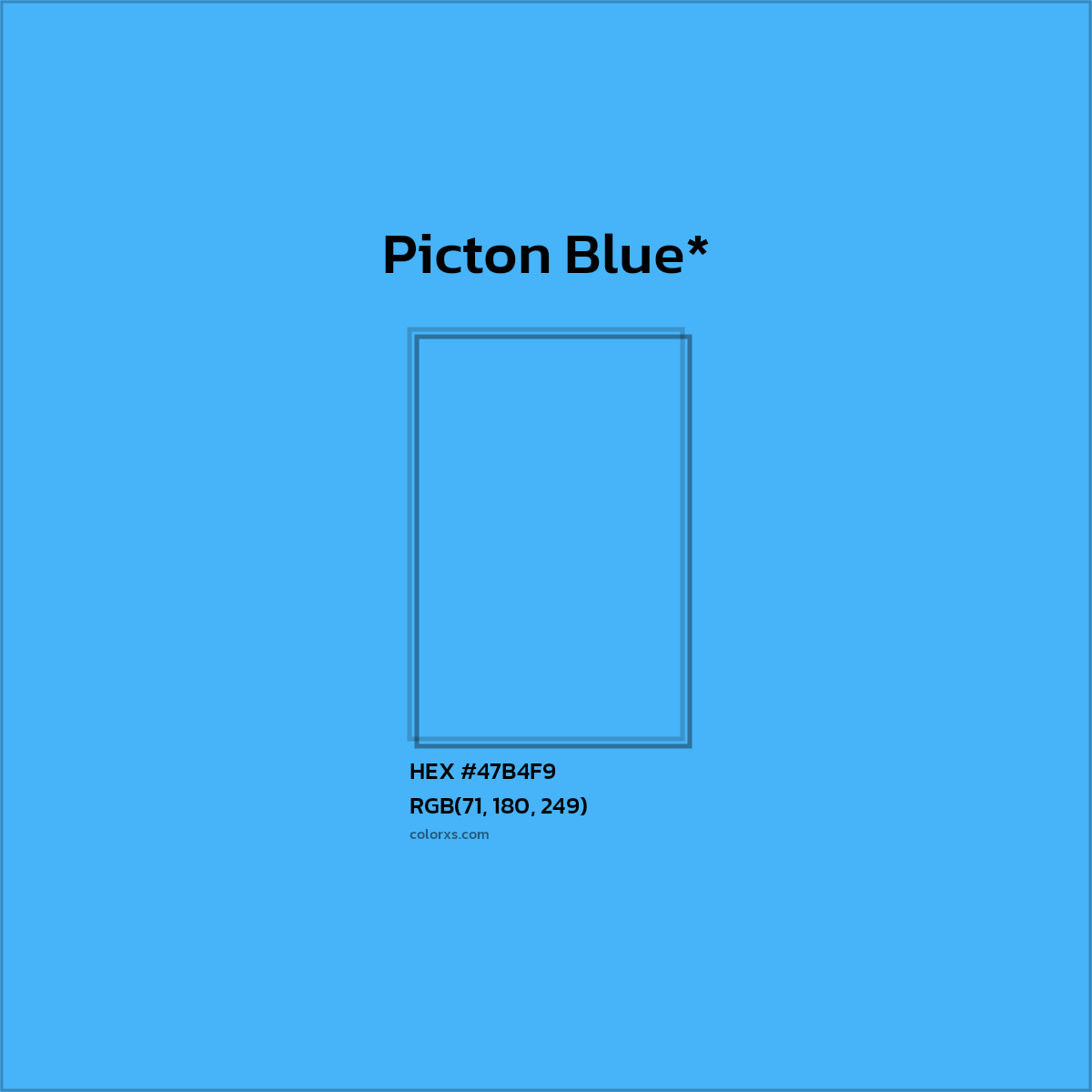 #47B4F9 hex color. RGB, RYB, CMYK, HSL, HSV codes and color conversions. Matching color names, palettes, paints.