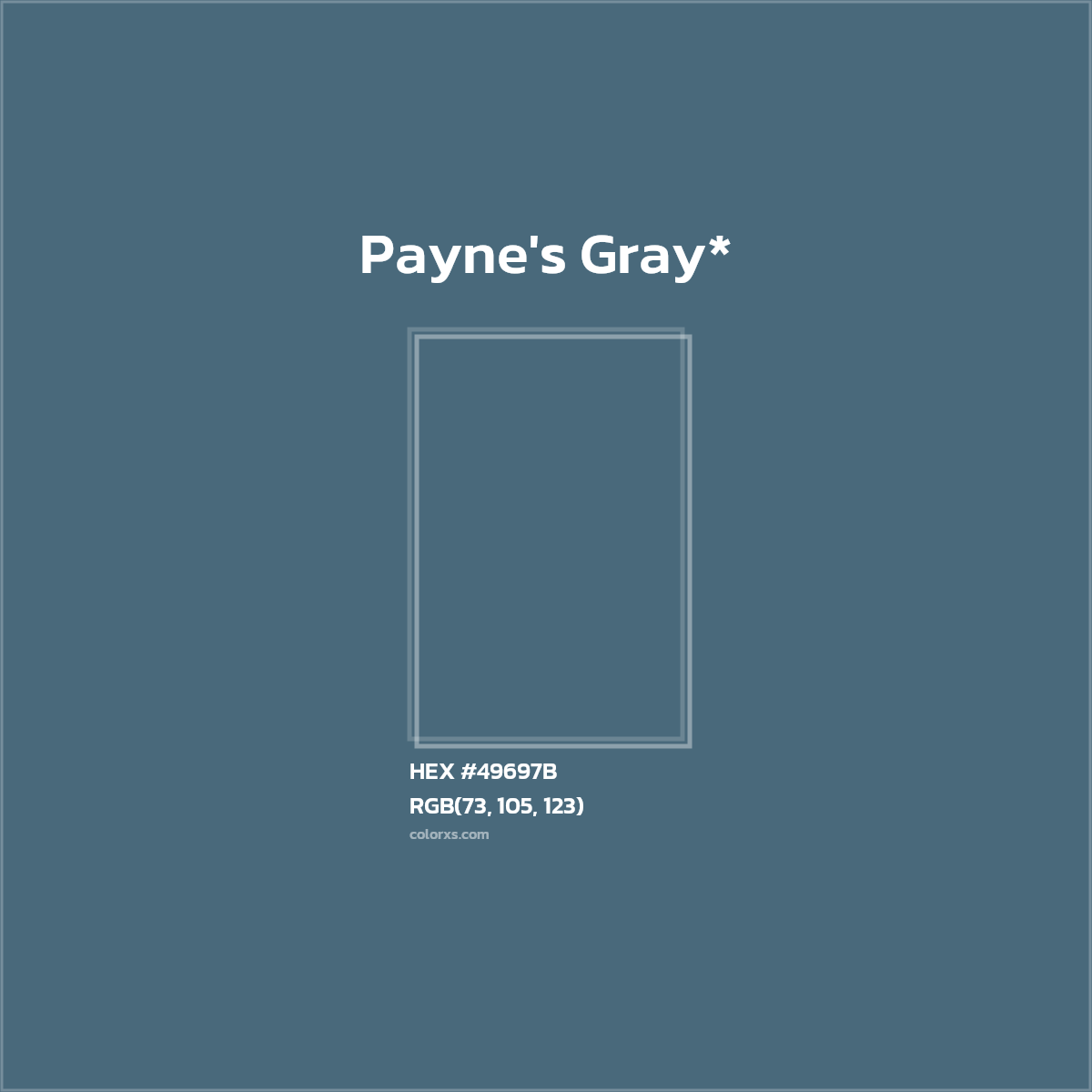 #49697B hex color. RGB, RYB, CMYK, HSL, HSV codes and color conversions. Matching color names, palettes, paints.