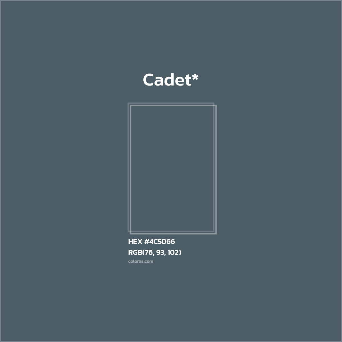 #4C5D66 hex color. RGB, RYB, CMYK, HSL, HSV codes and color conversions. Matching color names, palettes, paints.