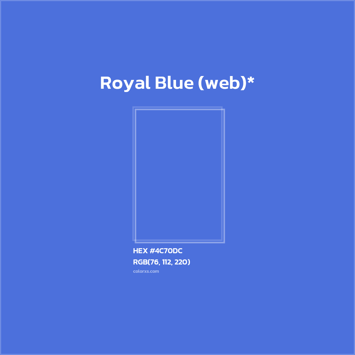 #4C70DC hex color. RGB, RYB, CMYK, HSL, HSV codes and color conversions. Matching color names, palettes, paints.