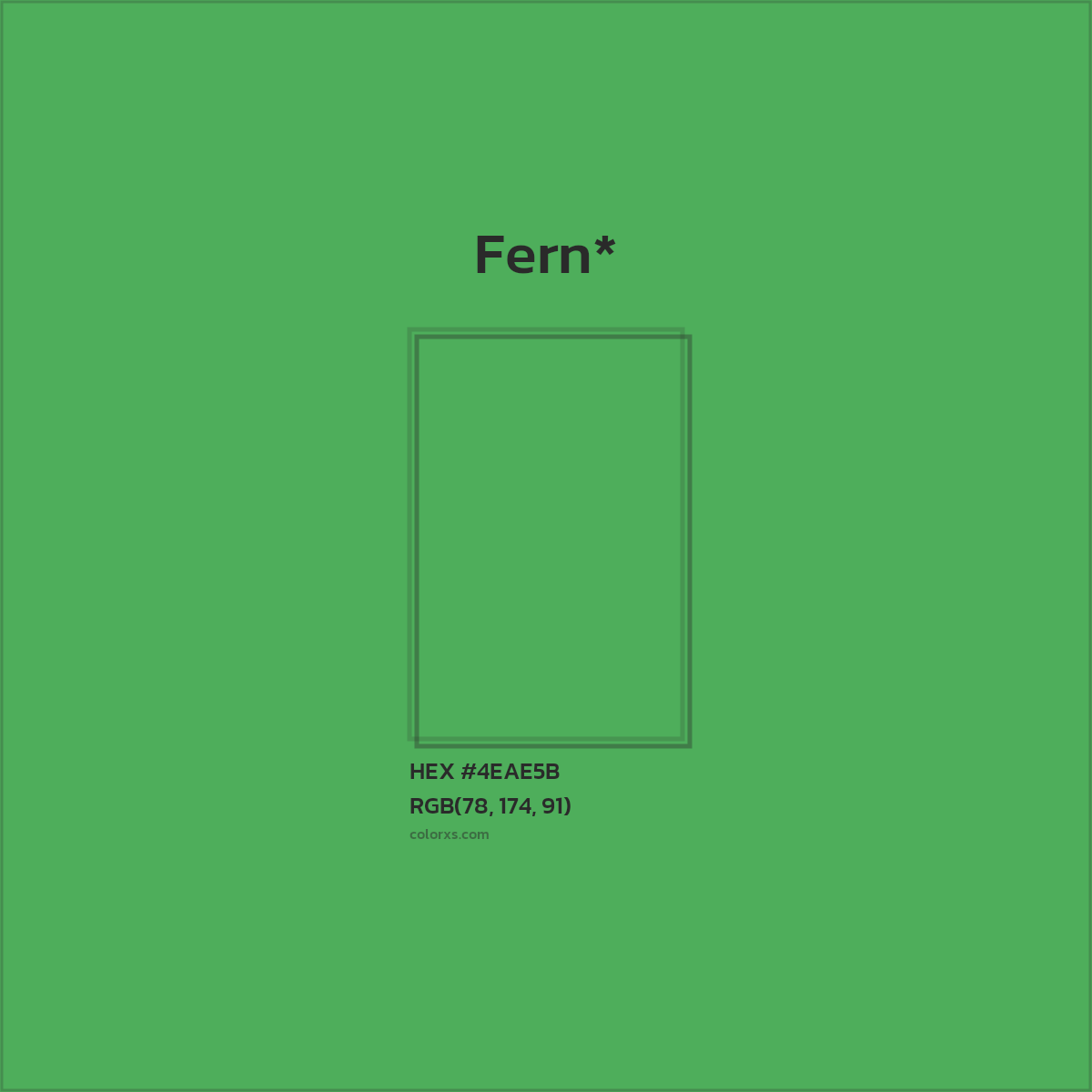 #4EAE5B hex color. RGB, RYB, CMYK, HSL, HSV codes and color conversions. Matching color names, palettes, paints.
