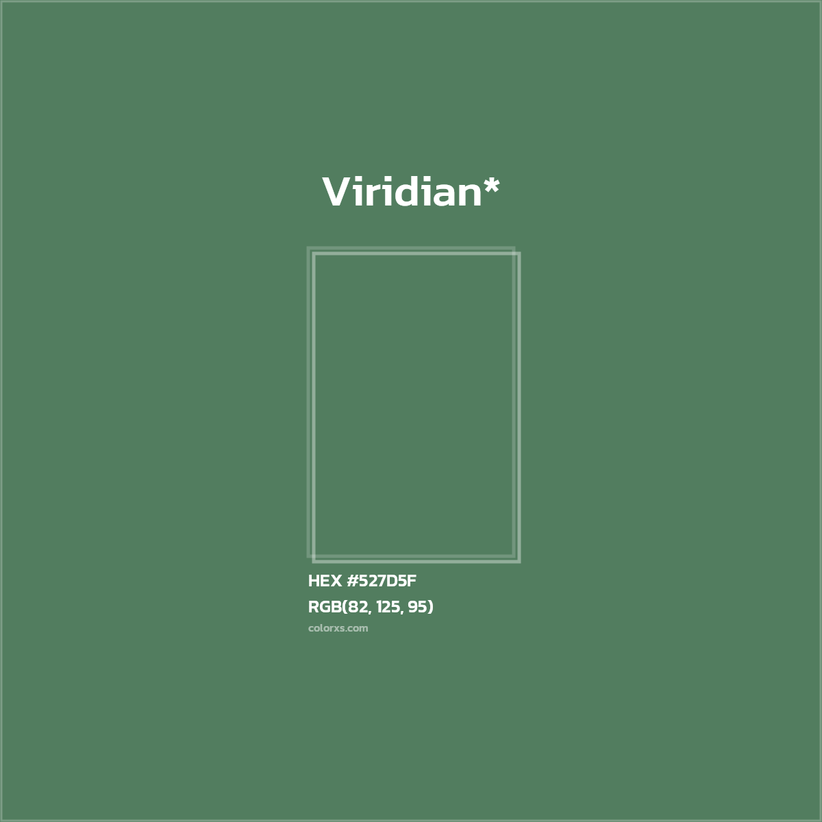 #527D5F hex color. RGB, RYB, CMYK, HSL, HSV codes and color conversions. Matching color names, palettes, paints.
