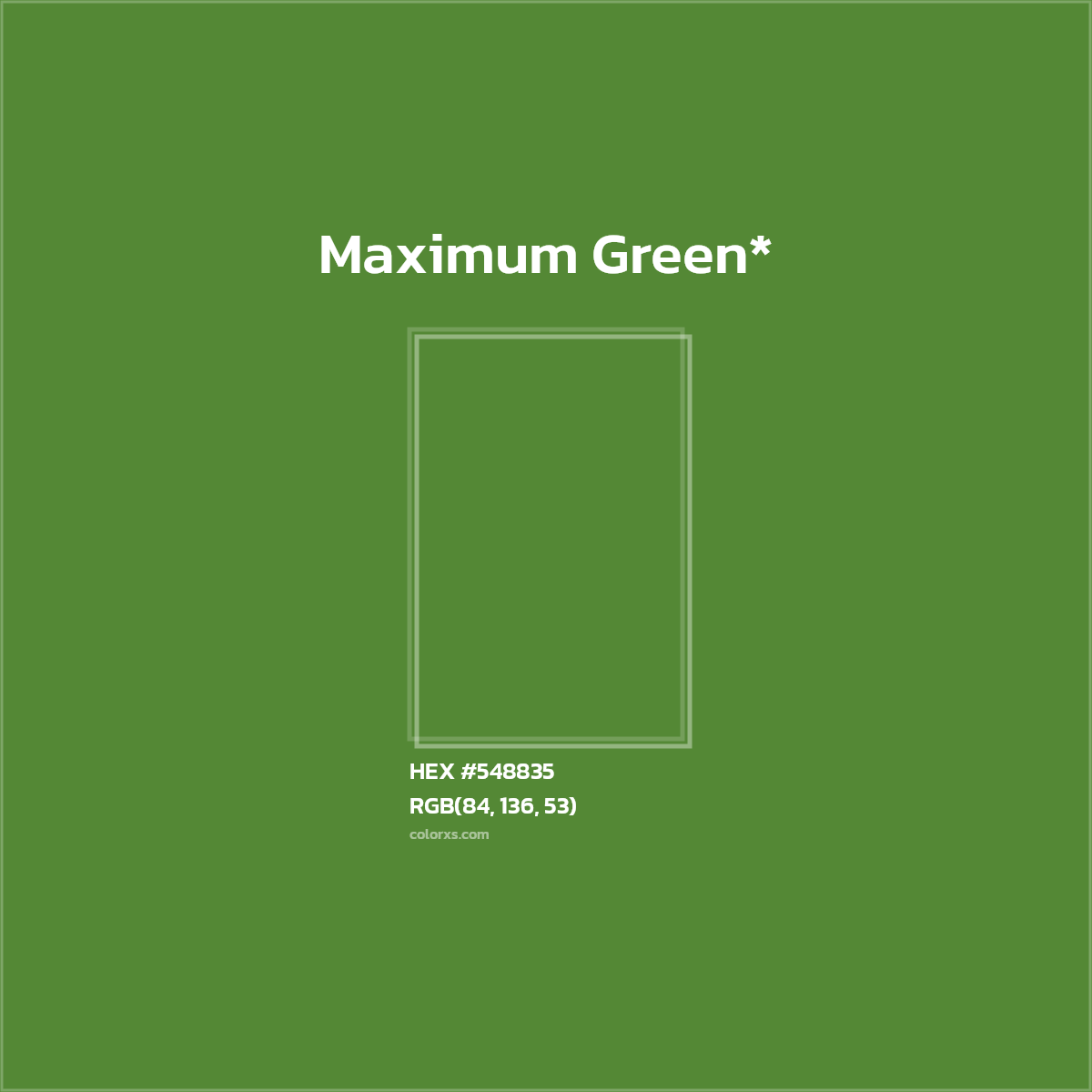 #548835 hex color. RGB, RYB, CMYK, HSL, HSV codes and color conversions. Matching color names, palettes, paints.