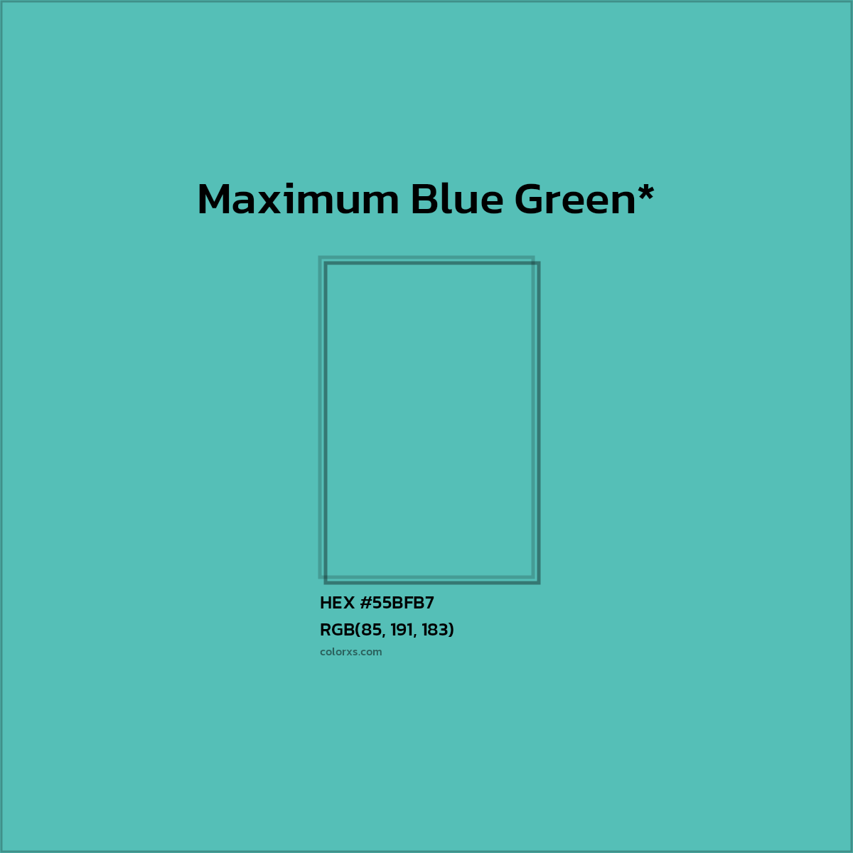 #55BFB7 hex color. RGB, RYB, CMYK, HSL, HSV codes and color conversions. Matching color names, palettes, paints.