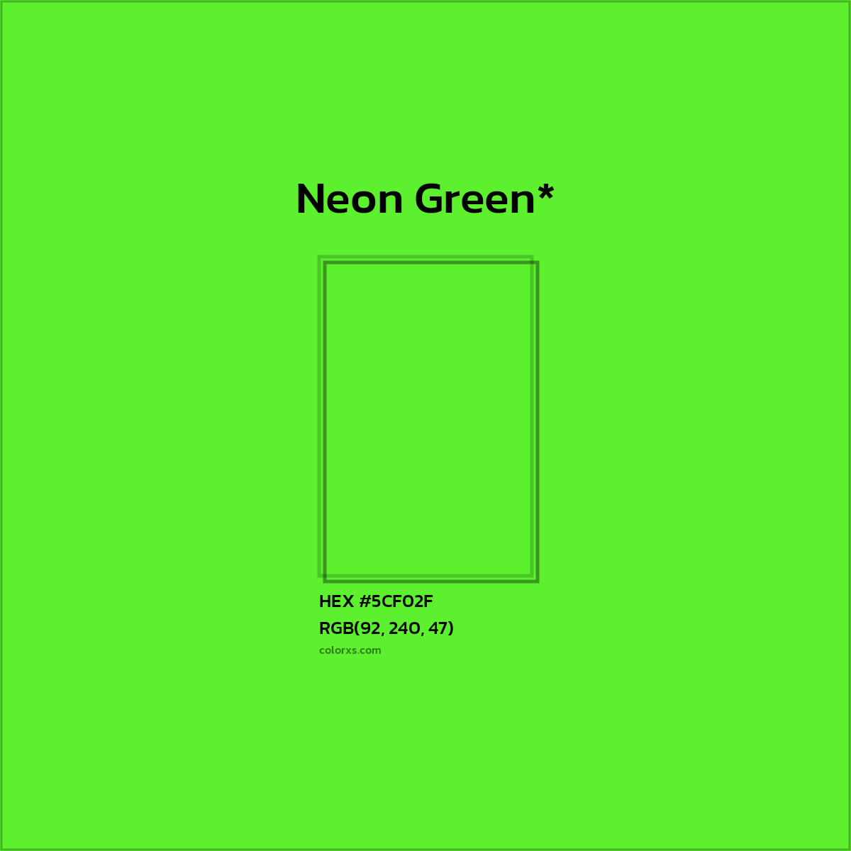 #5CF02F hex color. RGB, RYB, CMYK, HSL, HSV codes and color conversions. Matching color names, palettes, paints.